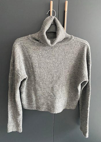 Gri Boğazlı Örgü Kadın Kazak - Görsel 3