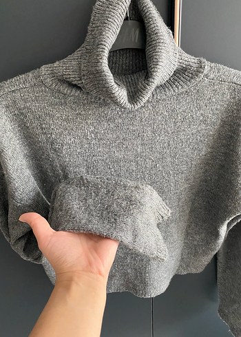 Gri Boğazlı Örgü Kadın Kazak - Görsel 2
