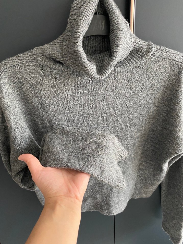 Gri Boğazlı Örgü Kadın Kazak - Görsel 2