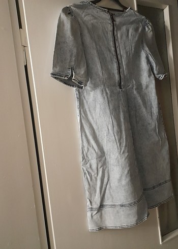 Gri Denim Midi Elbise, Kısa Kollu, Rahat Kesim - Görsel 2