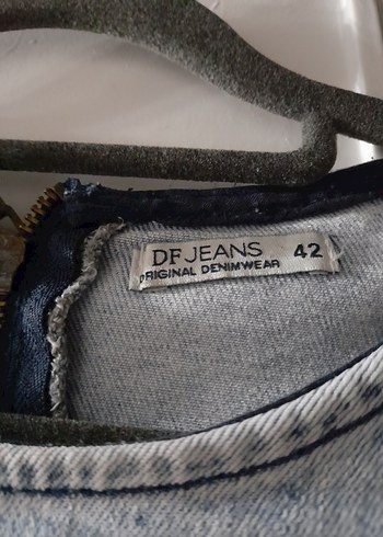 Gri Denim Midi Elbise, Kısa Kollu, Rahat Kesim - Görsel 3