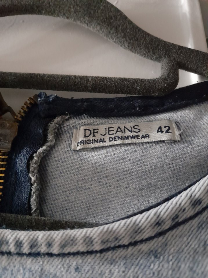 Gri Denim Midi Elbise, Kısa Kollu, Rahat Kesim - Görsel 3