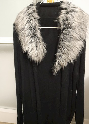 Gri Kürklü Uzun Kollu Kadın Hırka - Görsel 4