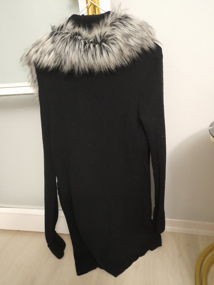 Gri Kürklü Uzun Kollu Kadın Hırka - Görsel 5