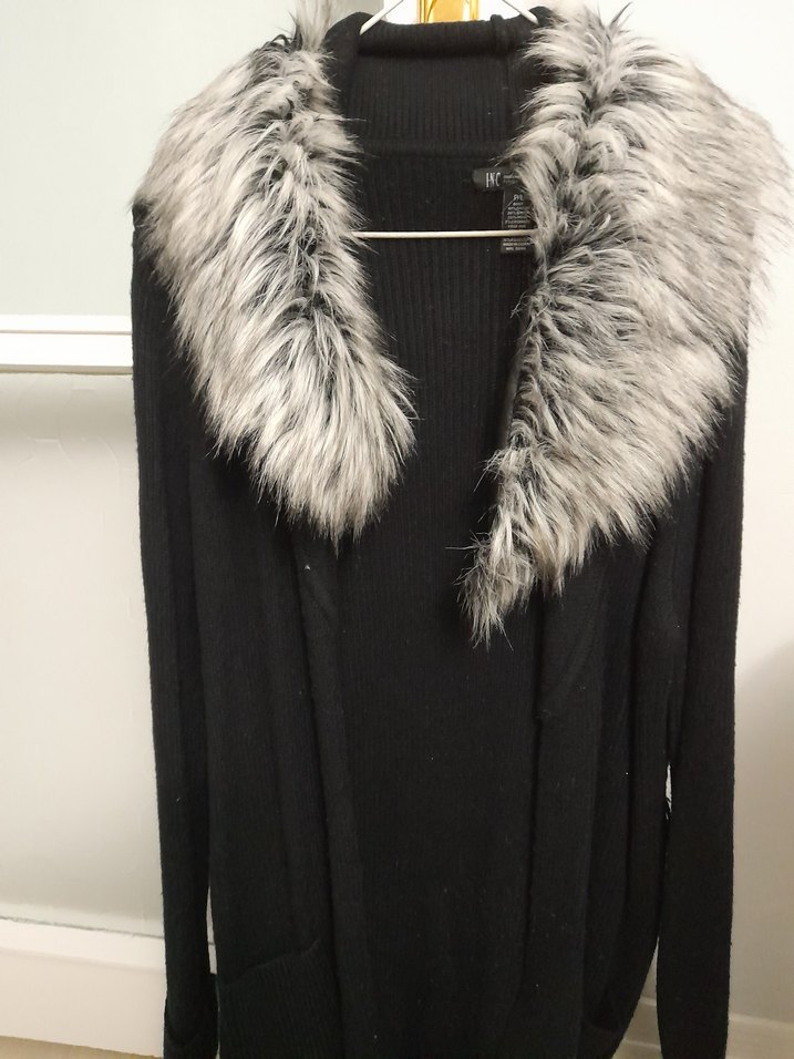 Gri Kürklü Uzun Kollu Kadın Hırka - Görsel 4