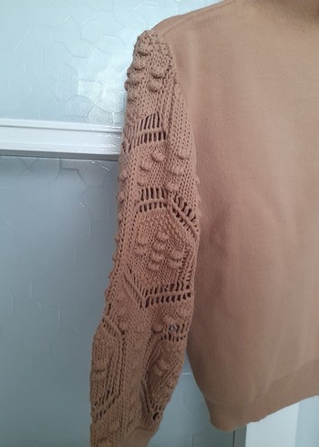 Bej Örgü Detaylı Kadın Triko - Görsel 2