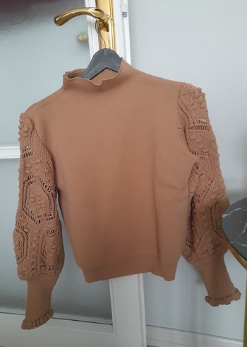 Bej Örgü Detaylı Kadın Triko - Görsel 3