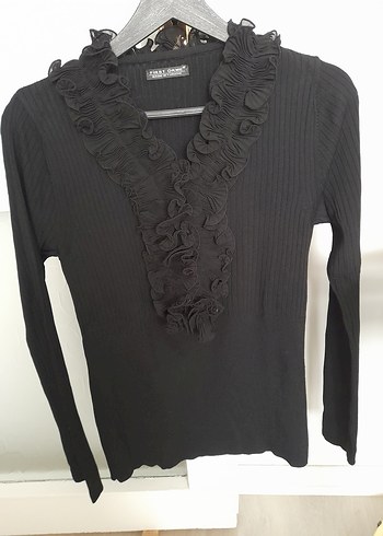 Siyah Fırfırlı V Yaka kazak - Görsel 2