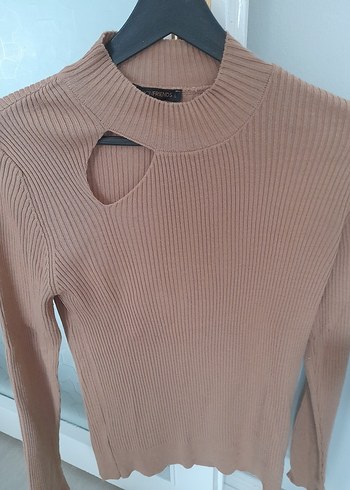 Bej Yüksek Yakalı Triko Kadın Kazak - Görsel 3