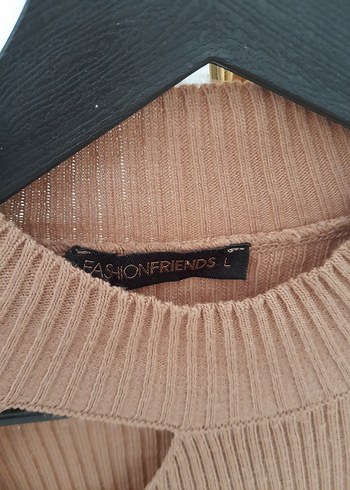 Bej Yüksek Yakalı Triko Kadın Kazak - Görsel 2