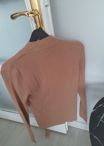 Bej Yüksek Yakalı Triko Kadın Kazak - Görsel 4