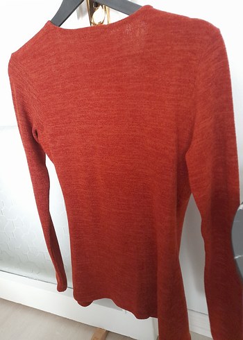 tarçın rengi vYakalı Örgü Kadın Kazak - Görsel 3