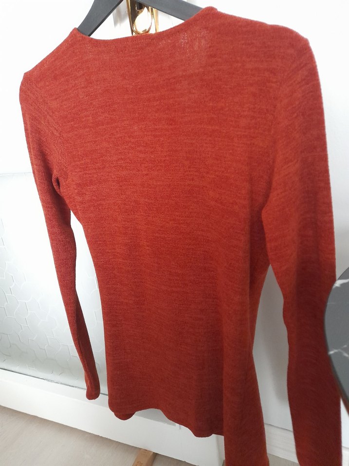 tarçın rengi vYakalı Örgü Kadın Kazak - Görsel 3