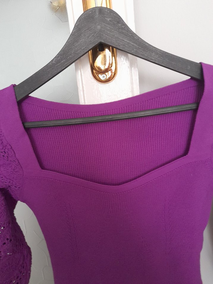 Mor Triko Kadın Kazak Uzun Kollu - Görsel 4