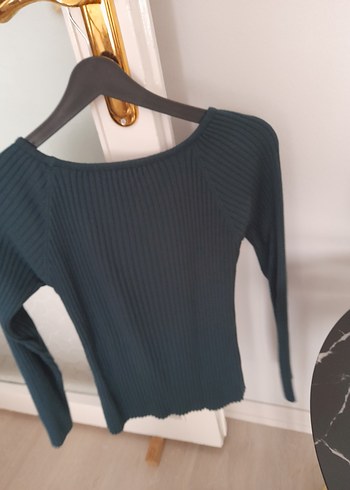 yesil Kadın Triko Bisiklet Yaka Kazak - Görsel 3