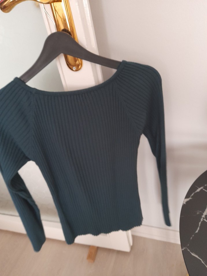 yesil Kadın Triko Bisiklet Yaka Kazak - Görsel 3