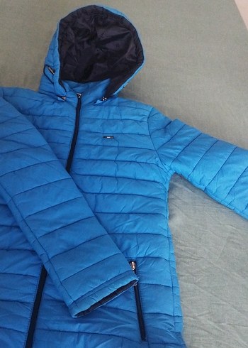 Diğer Parlak Mavi Kapüşonlu erkek Kış Montu
