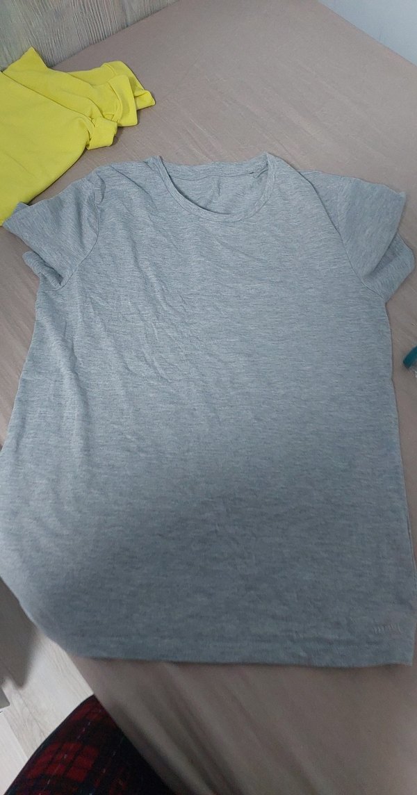 Gri Keten Kadın Tişört - Görsel 5