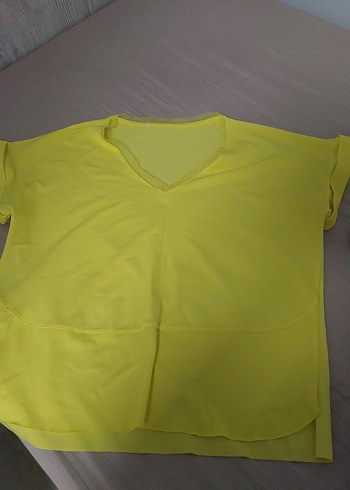 Sarı V Yaka Kadın Tişört - Görsel 4