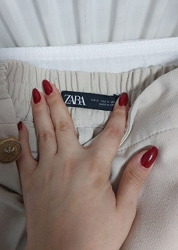 Düğmeli Bej Kadın Kumaş Pantolon - Görsel 7