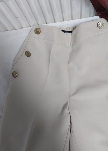 Düğmeli Bej Kadın Kumaş Pantolon - Görsel 5