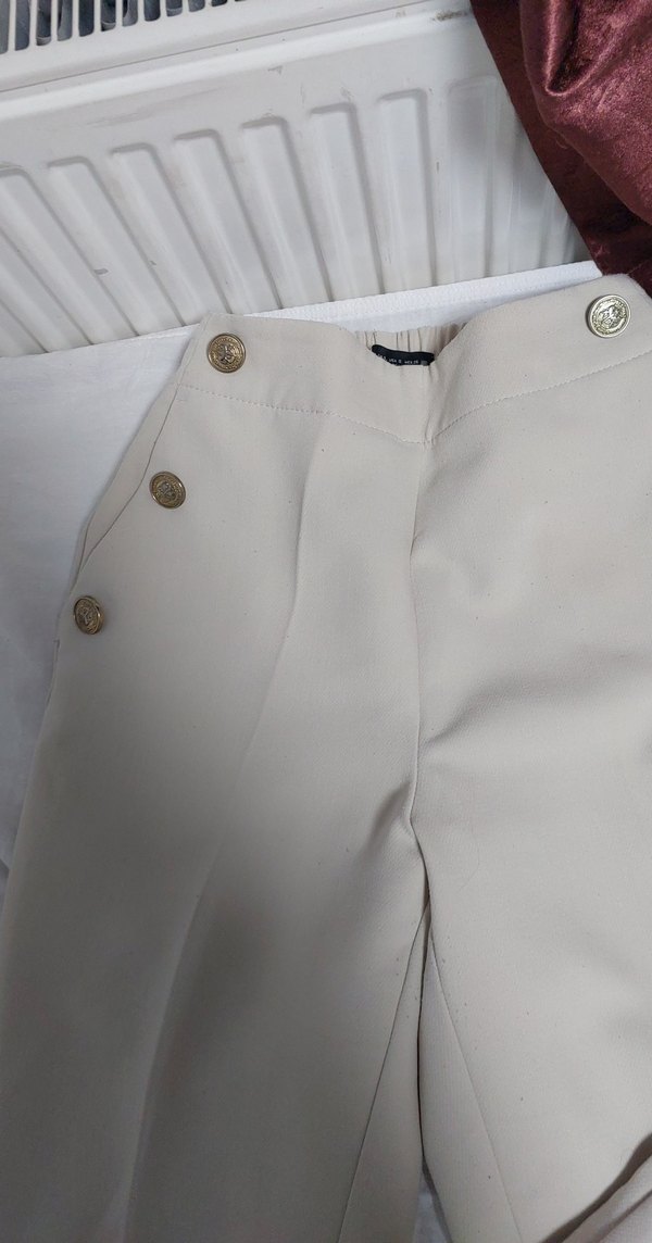 Düğmeli Bej Kadın Kumaş Pantolon - Görsel 5