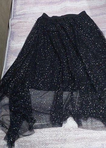 Siyah Parlak asimetrik Kız Eteği - Görsel 4