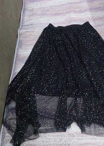 Siyah Parlak asimetrik Kız Eteği - Görsel 3
