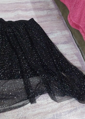 Siyah Parlak asimetrik Kız Eteği - Görsel 2