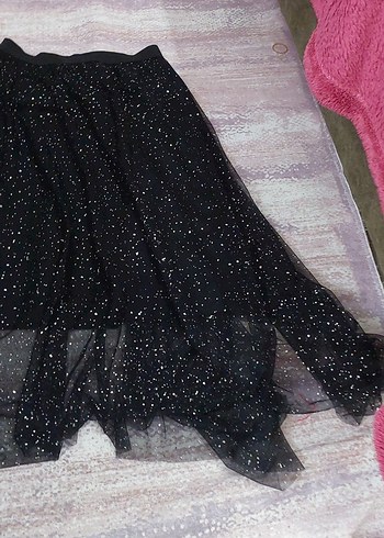 Siyah Parlak asimetrik Kız Eteği - Görsel 6