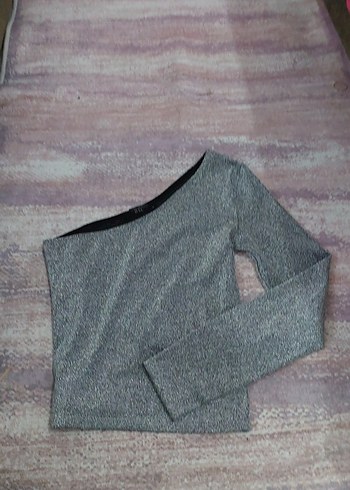 Gri Uzun Kollu Tek Omuz Triko Bluz - Görsel 3