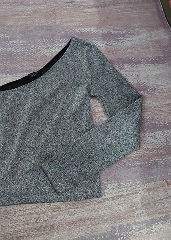 Gri Uzun Kollu Tek Omuz Triko Bluz - Görsel 5