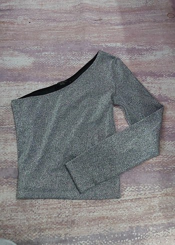 Gri Uzun Kollu Tek Omuz Triko Bluz - Görsel 4