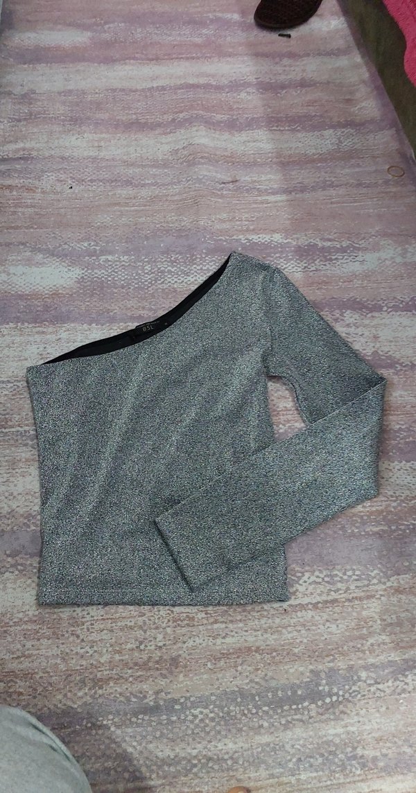 Gri Uzun Kollu Tek Omuz Triko Bluz - Görsel 2