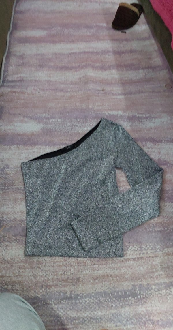 Gri Uzun Kollu Tek Omuz Triko Bluz - Görsel 3