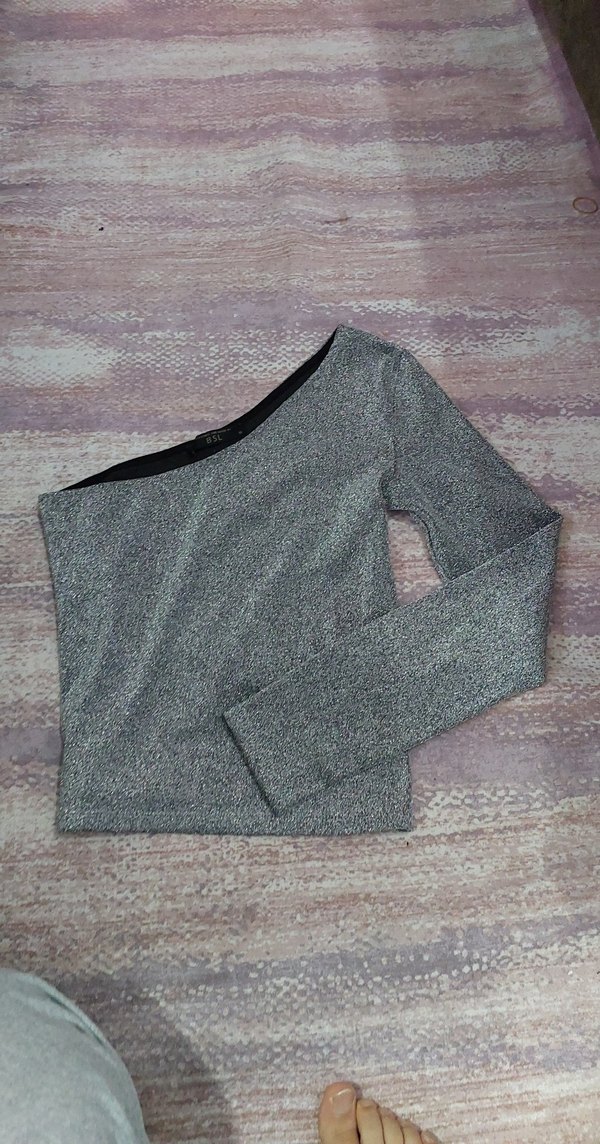 Gri Uzun Kollu Tek Omuz Triko Bluz - Görsel 4