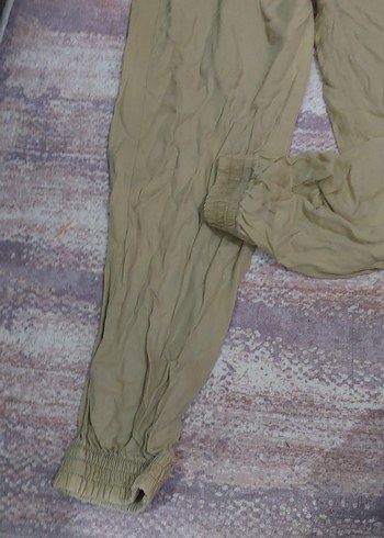 Bej Kadın Keten Rahat Kesim Pantolon - Görsel 2