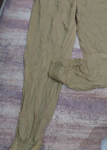 Bej Kadın Keten Rahat Kesim Pantolon - Görsel 3