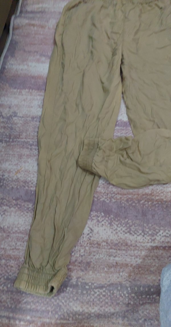 Bej Kadın Keten Rahat Kesim Pantolon - Görsel 3