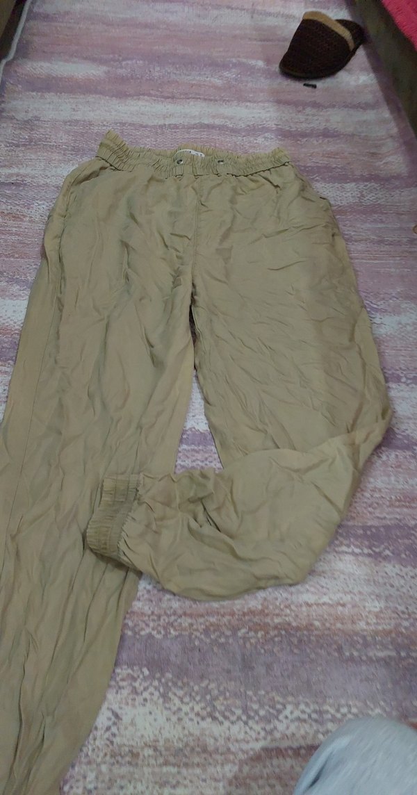 Bej Kadın Keten Rahat Kesim Pantolon - Görsel 5