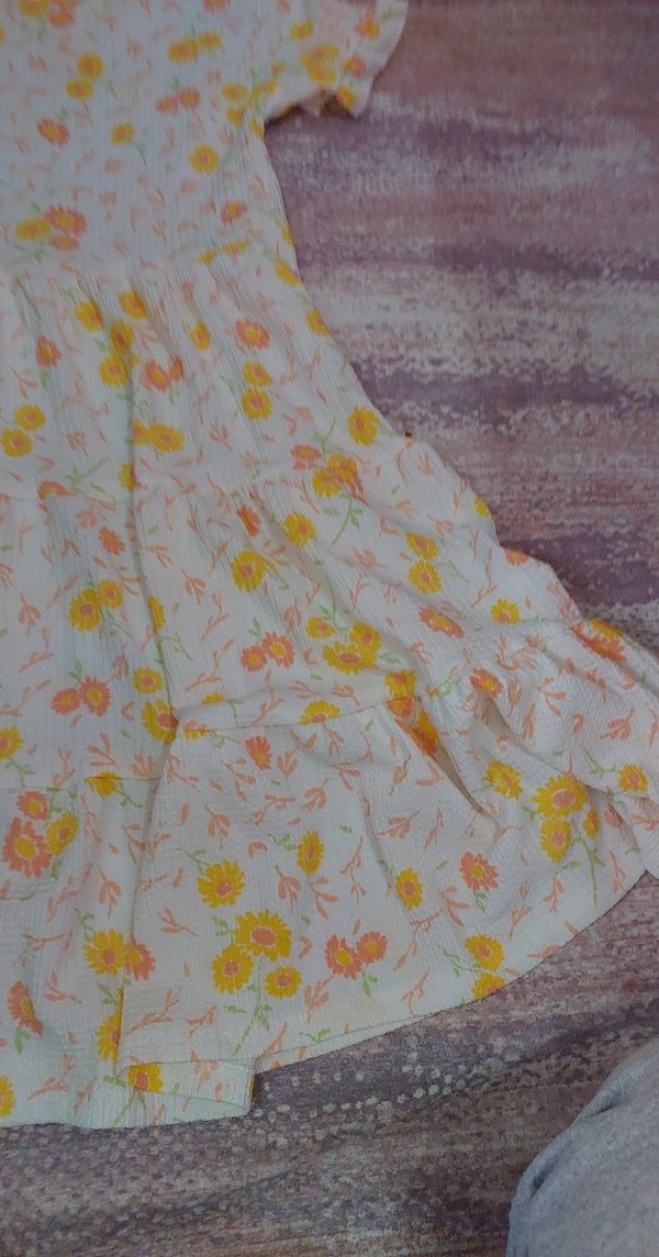 Kız Çocuk Beyaz Çiçekli Fırfırlı Elbise - Görsel 5