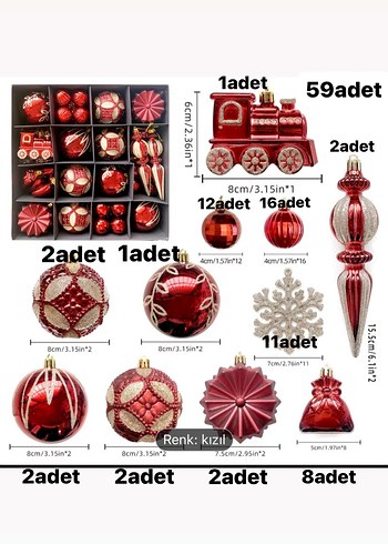 Kırmızı Yeni Yıl Süsleri Seti - Görsel 12