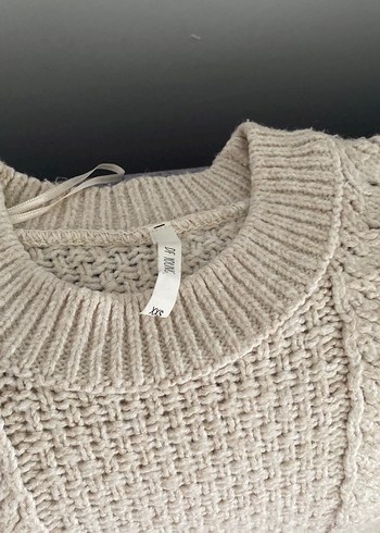 Bej Kadın Triko Kazak, Yuvarlak Yaka, Rahat Kesim - Görsel 2