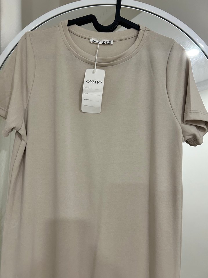 Oysho Bej Kısa Kollu Uzun Elbise - Görsel 4