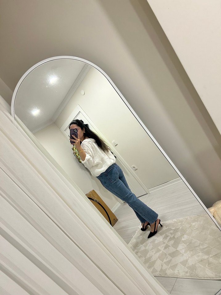 Kadın Beyaz Keten Gömlek Uzun Kollu - Görsel 4