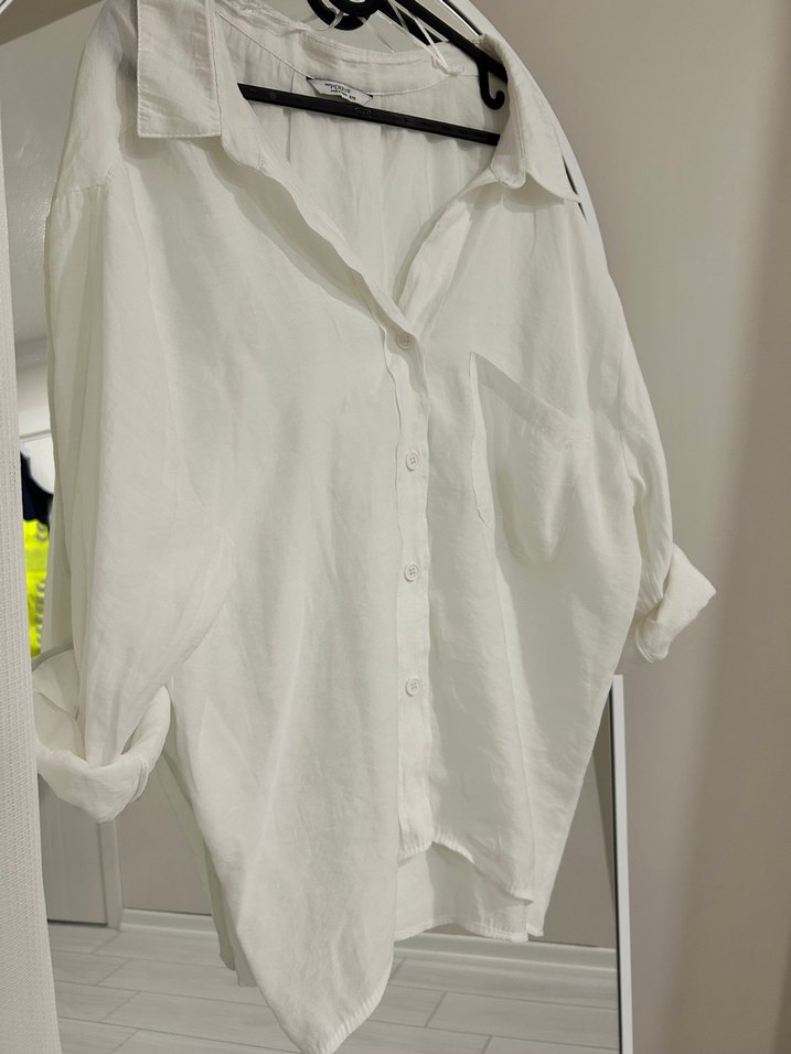 Kadın Beyaz Keten Gömlek Uzun Kollu - Görsel 3