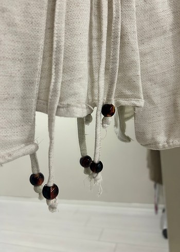 Bej V Yaka Kadın Denim bağcıklı Gömlek yelek - Görsel 4