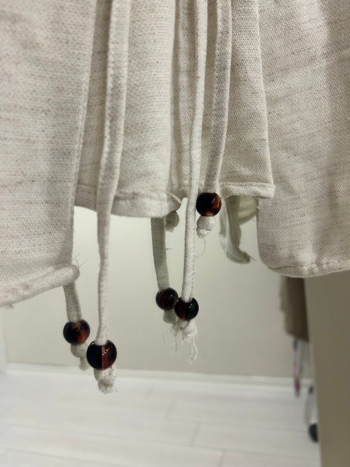 Bej V Yaka Kadın Denim bağcıklı Gömlek yelek - Görsel 4