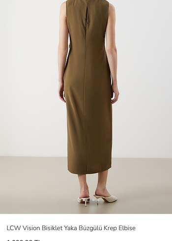 Kadın Kolsuz Uzun Haki Elbise - Görsel 8