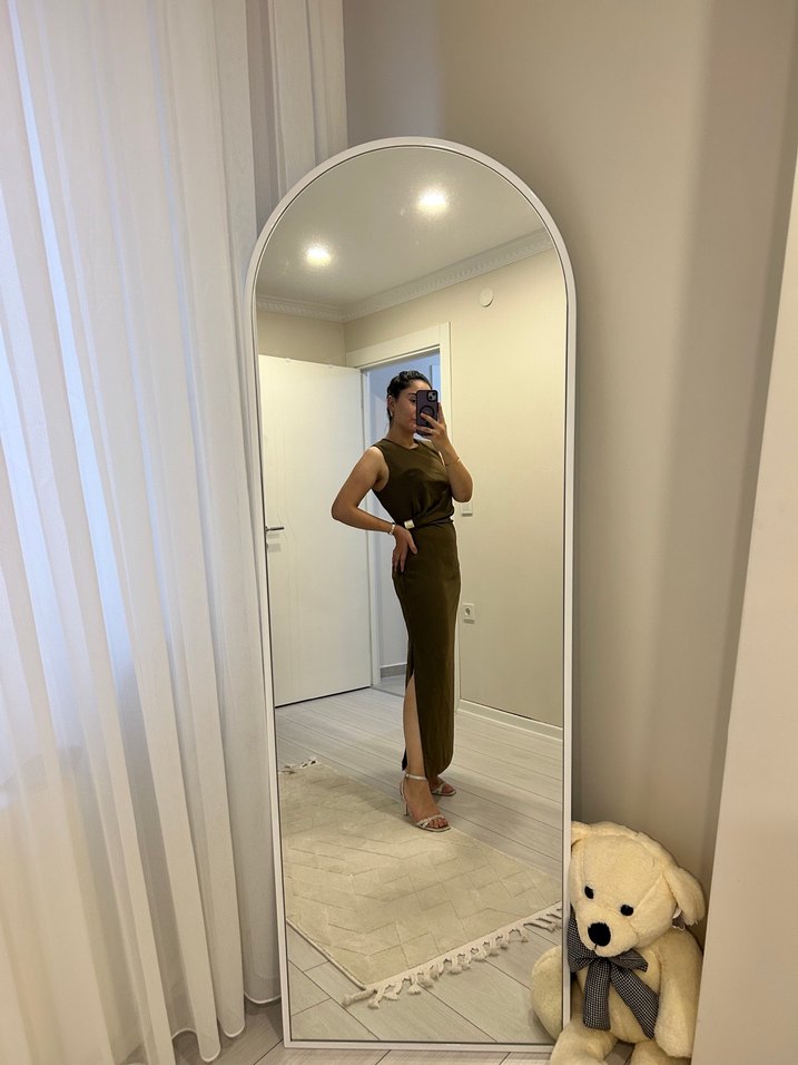 Kadın Kolsuz Uzun Haki Elbise - Görsel 2